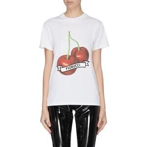 Fiorucci White Cherry Logo Short Sleeve Crew Neck Tee Shirt Top Small